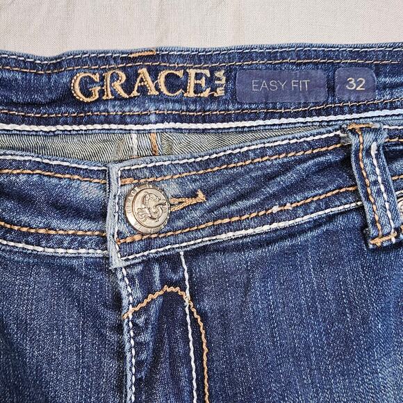 Grace LA Easy Fit Stretchy Medium Wash Straight Leg Jeans Embellished 32 - Picture 5 of 11